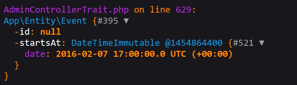 EasyAdmin dumped entity