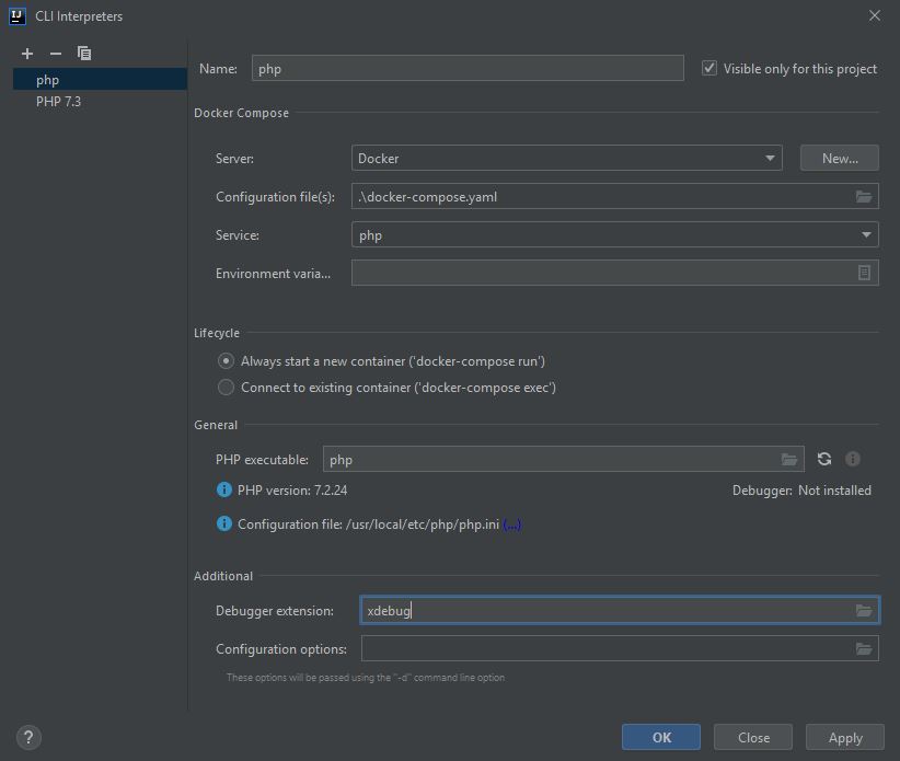 PHP Remote interpreter via docker configuration